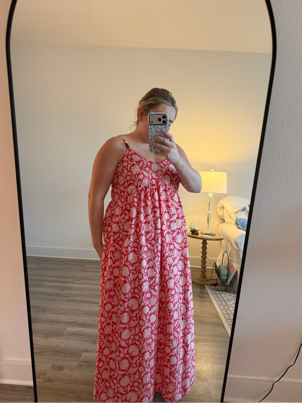 Old Navy Pink Floral Maxi Dress with White Pattern